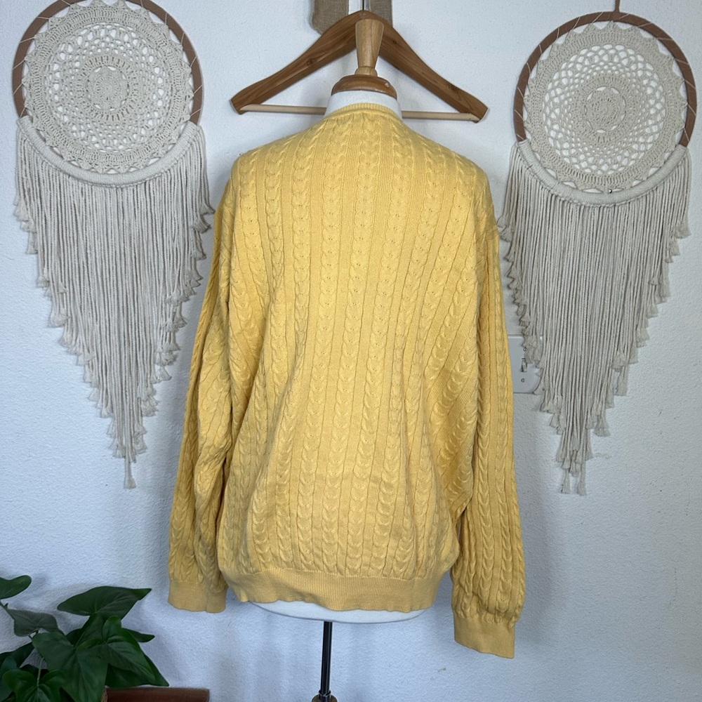 Izod mens yellow cable knit pullover sweater XL - Picture 4 of 5